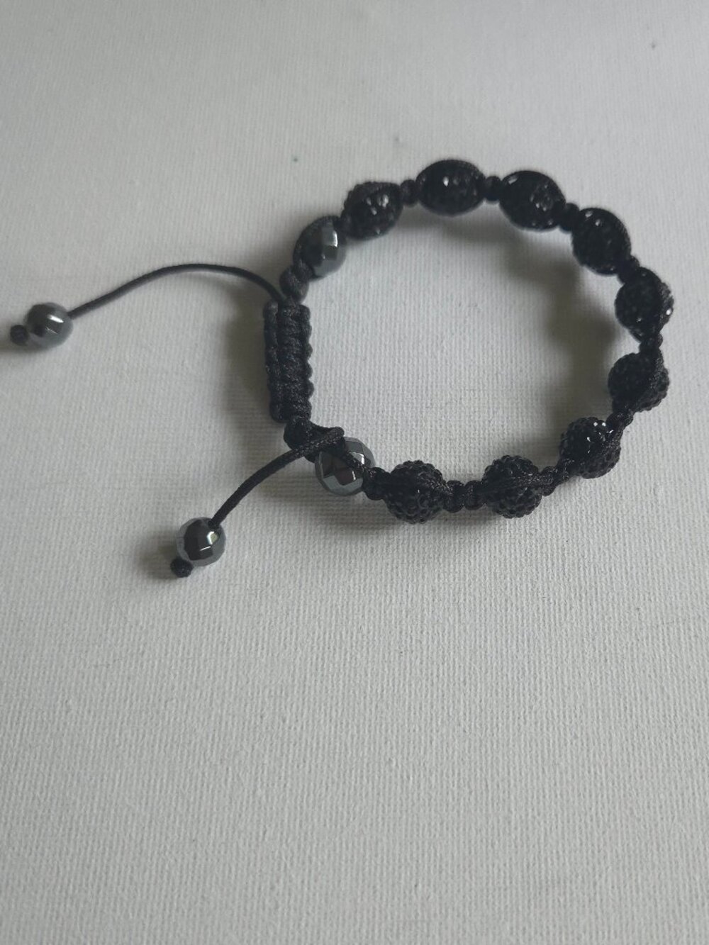 Black Shamballa Crystal Disco Ball Macrame Adjustable Bracelet